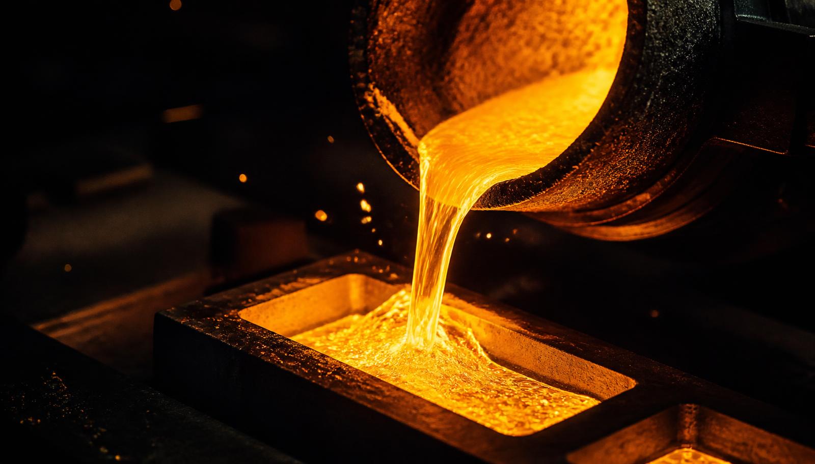 Molten gold poured into a bar mould